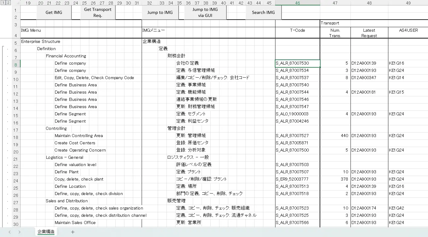 IMGのメニュー構造をExcel上に完全再現するツールの画面イメージ