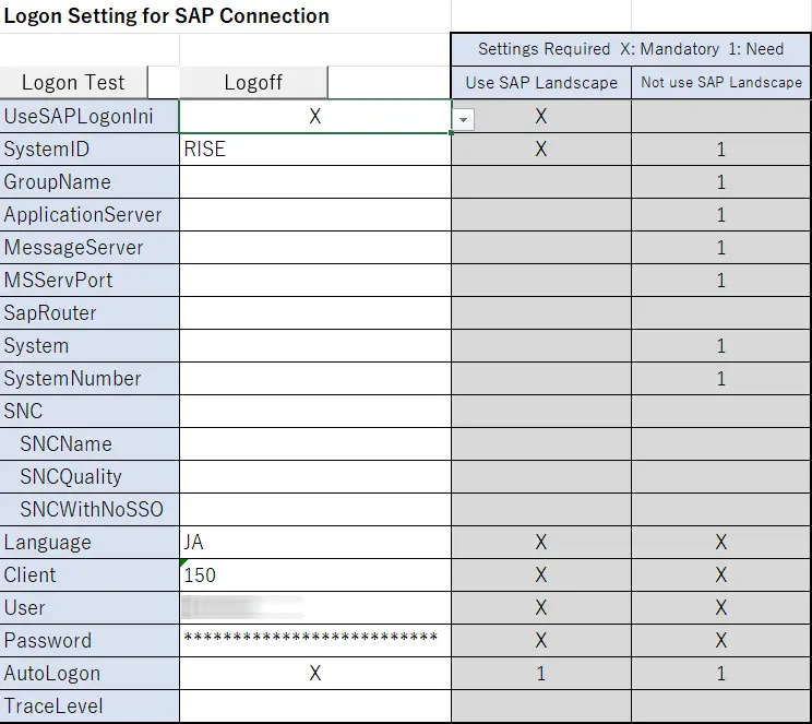 Logon Setting for SAP Connection