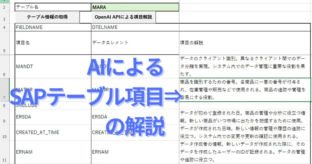 AIによるSAPテーブル項目の解説