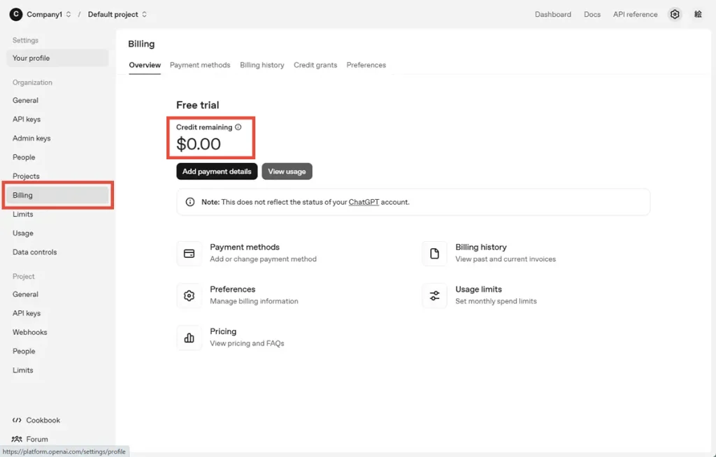 Credit remaining = $0