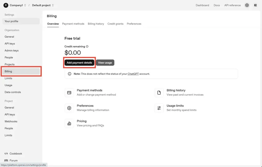 Add payment details from Billing