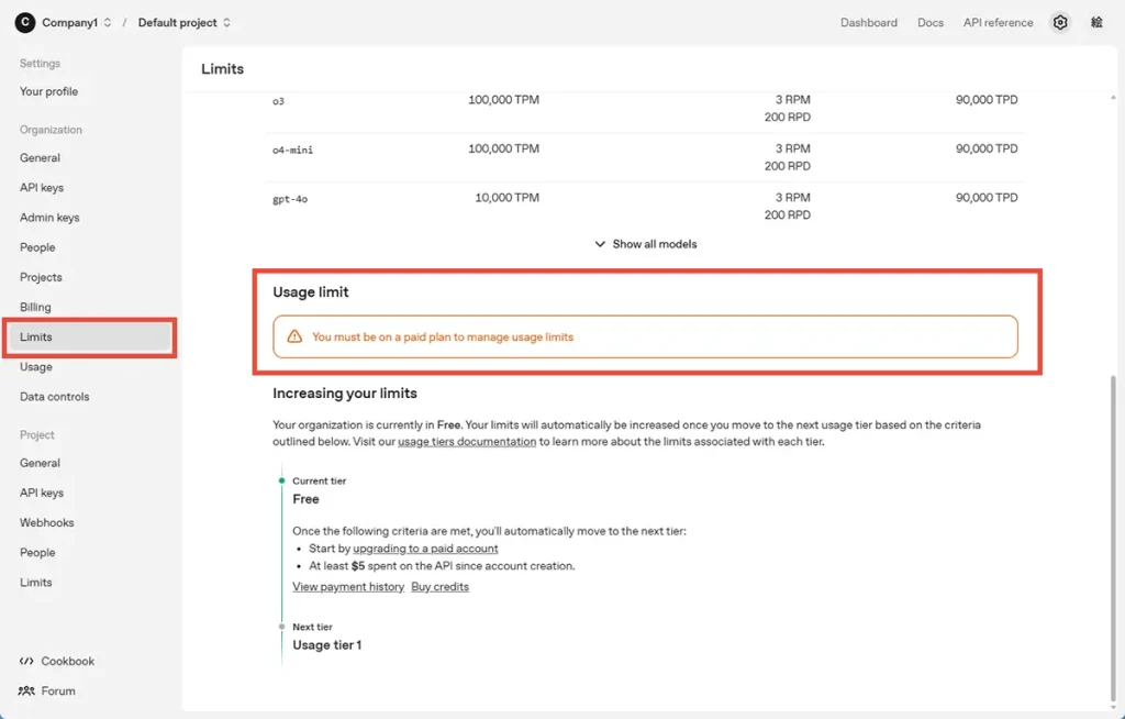 Usage limit: "You must be on a paid plan to set project spending limits"