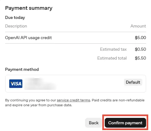 Payment summary