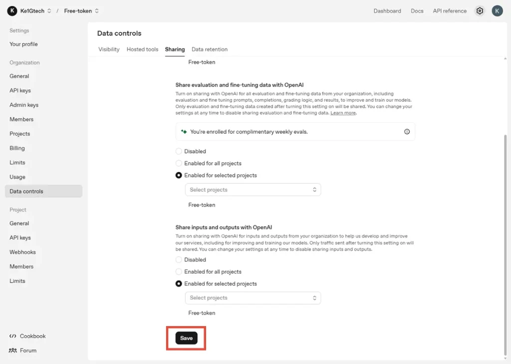 Save Sharing setting