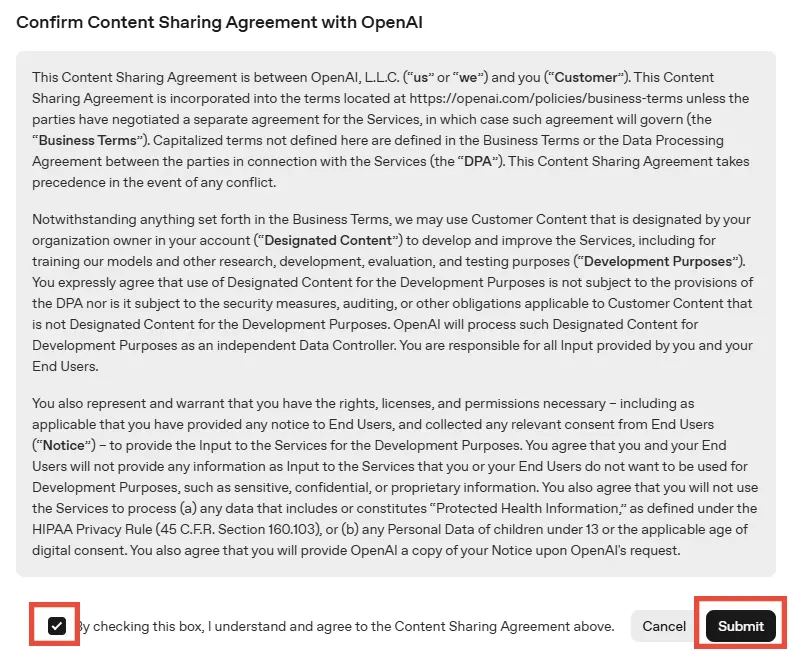Confirm for Content sharing