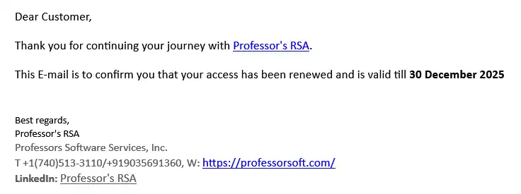 Professor's RSAのサポートからの返信メール