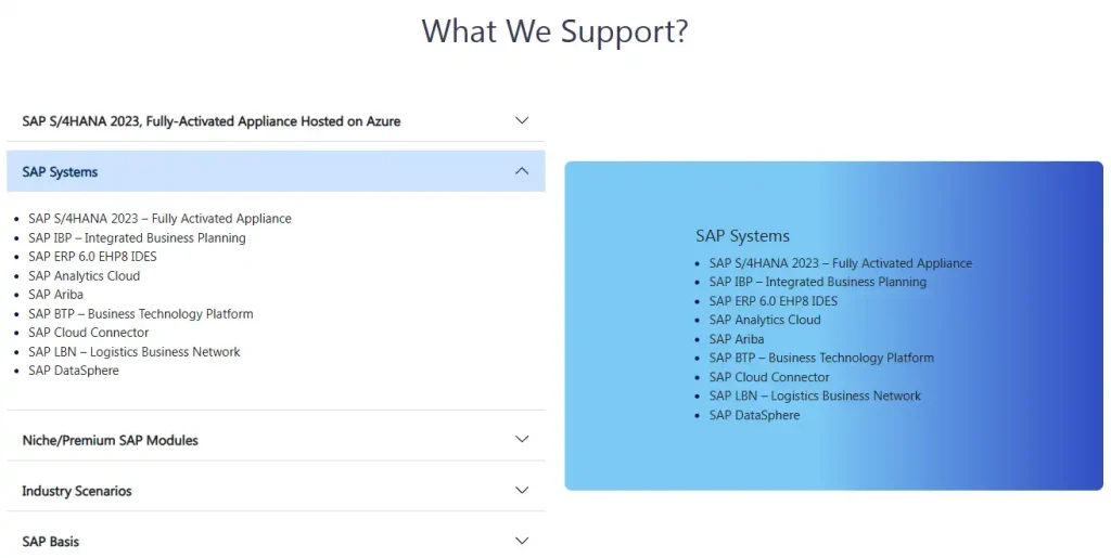 Professor's RSAがサポートするSAPサービス