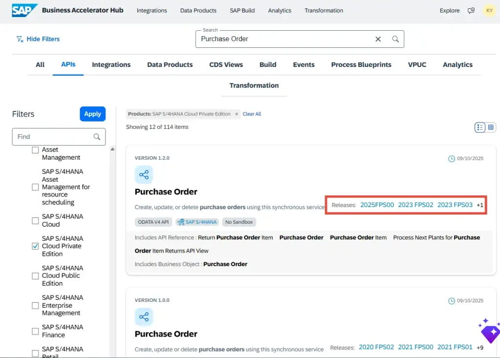 Releasesの番号より環境に適したOData API を選択
